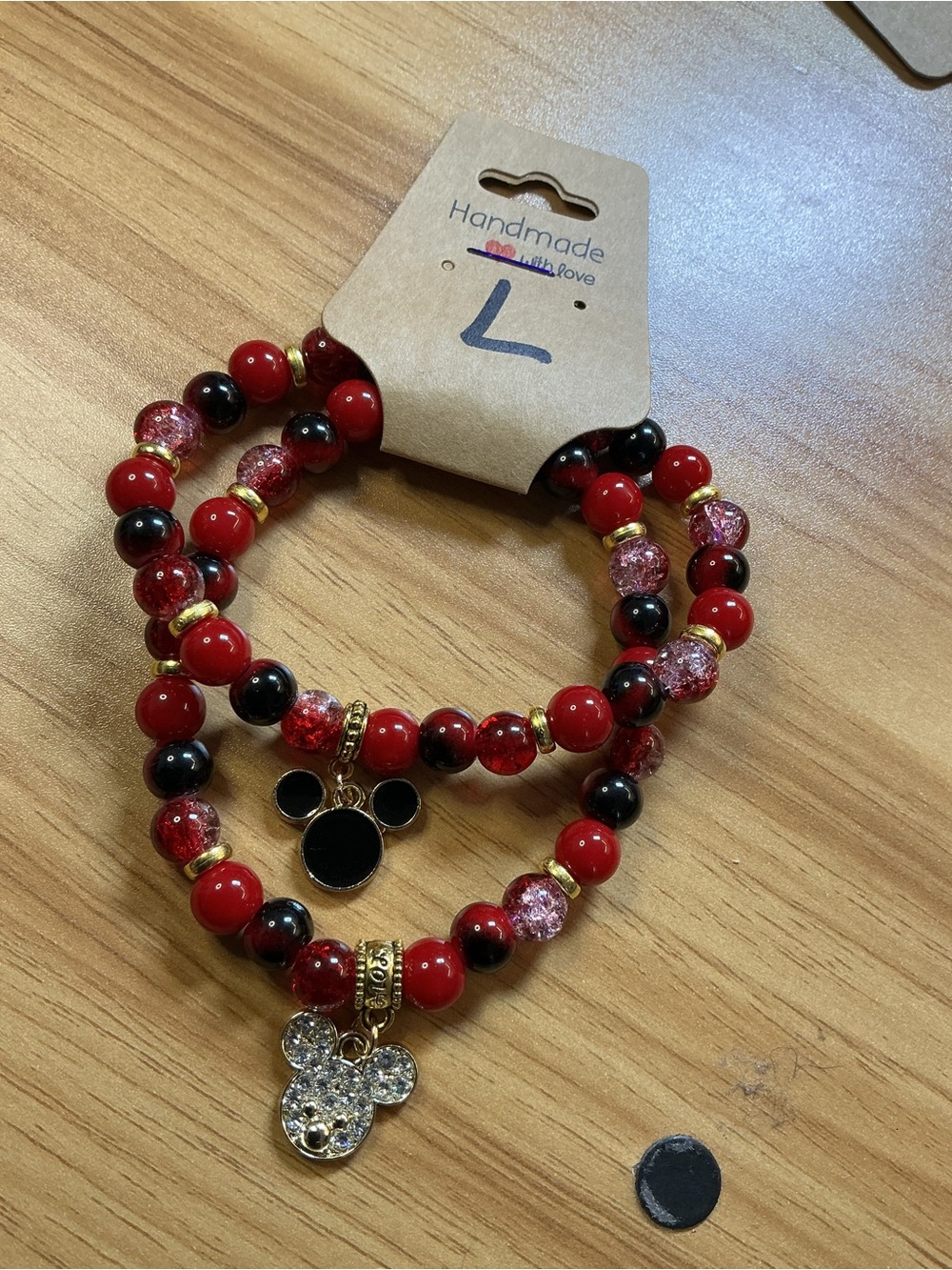 Red Beaded Charm Bracelet Set with Gold Accents